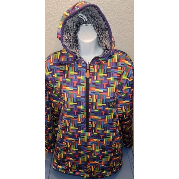 USA Palm Reversible Rainbow Navy Sherpa 1/4 Zip Pullover UNISEX Women MD Mens SM - Picture 7 of 11